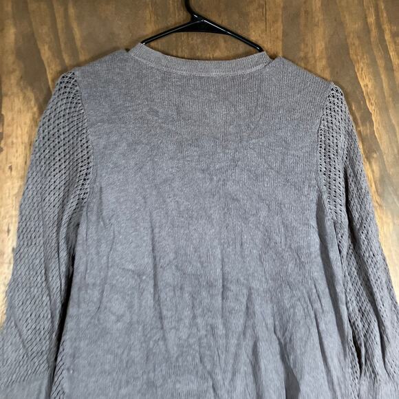 Ann Taylor Womens Sweater Gray Cardigan Petite Open Front Linen Blend LP - Picture 11 of 12